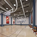 Indoor Basketball Court With Modern Lighting Seats And Sports Posters For Fitness Training