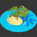 Small Tropical Island With Sand Palm Tree Wooden Boat And Blue Water