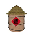 Traditional Storage Container With Straw Roof And Red Feng Character Design