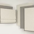 Beige And Gray Linen Roman Blinds Stacked As Window Treatment
