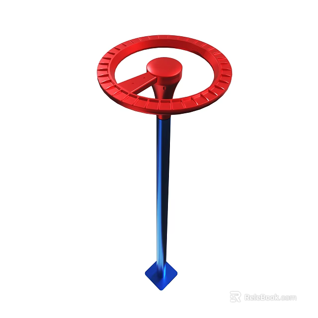 Red Steering Wheel Like Structure With Blue Pole And Sturdy Base 3d model 