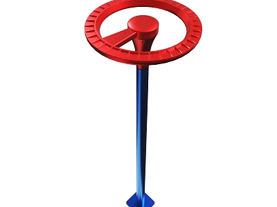 Red Steering Wheel Like Structure With Blue Pole And Sturdy Base 3d model