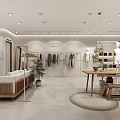 Modern Clothing Store Interior With Display Racks Mannequins Wooden Tables And Plants