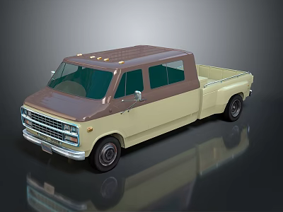Vintage Beige And Brown Pickup Truck With Long Bed And Roof Lights 3d model