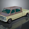 Vintage Beige And Brown Pickup Truck With Long Bed And Roof Lights