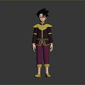 3D Animated Man In Stylish Purple And Yellow Outfit With Short Black Hair Standing Pose