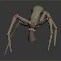 Spider Like Biomechanical Game Movie Character With Long Thin Legs And Red Accents