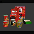Beverages Display With Nescafé Canned Coffee Boxed Orange Juice And Snacks