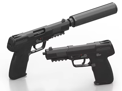 Modern Black Tactical Handguns With Silencer And Standard Design 3d model