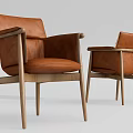 Modern Dining Chairs With Brown Leather Seats And Wooden Arms