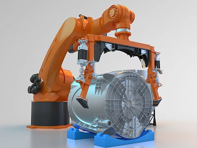 Advanced Industrial Robot Arm Handling Large Metallic Component in Manufacturing Process 3d model