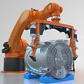 Advanced Industrial Robot Arm Handling Large Metallic Component in Manufacturing Process