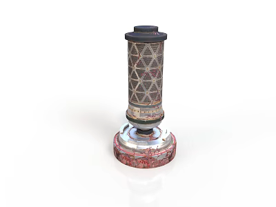 Decorative Cylindrical Column with Black Top Geometric Pattern and Red Silver Base 3d model