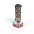 Decorative Cylindrical Column with Black Top Geometric Pattern and Red Silver Base