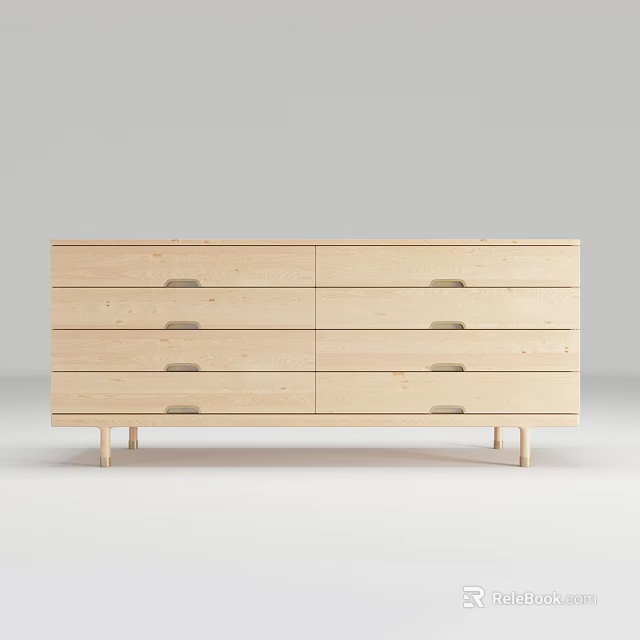 Minimalist Modern Light Wood Dresser With Eight Drawers And Slim Legs Design 3d model 