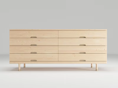 Minimalist Modern Light Wood Dresser With Eight Drawers And Slim Legs Design 3d model