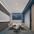 Modern Conference Room Interior Featuring Linear Lighting Large Screen Conference Table And Comfortable Chairs 3d model
