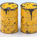 Two Yellow Industrial Oil Drums With Black Stains And Worn Surface