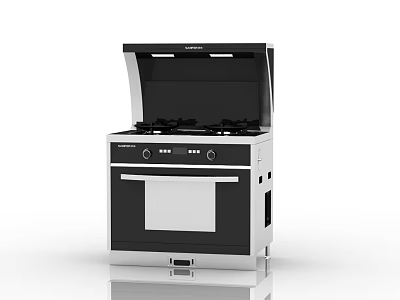 Modern Integrated Kitchen Appliance With Gas Stove and Oven in Black and White 3d model