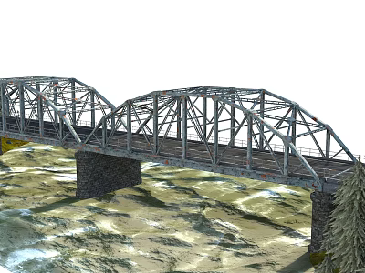 Steel Truss Bridge With Double Arch Design And Stone Piers Over Water 3d model