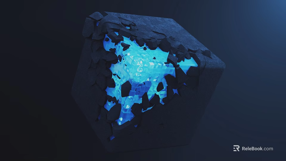 Cracked Building Component Surface With Glowing Blue Interior Illuminated Structure 3d model