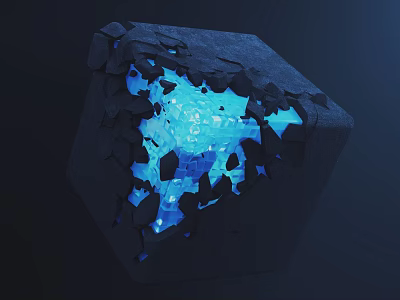 Cracked Building Component Surface With Glowing Blue Interior Illuminated Structure 3d model