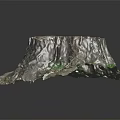 Tree Stump Shaped Wooden Stone Decorative Piece With Natural Texture And Green Plants