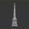 Historic Stone Monument Structure With Tall Tower Golden Top And Carved Base Details