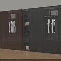 Modern Brown and Dark Gray Wardrobe with Glass Doors Hanging Clothes and Drawers