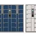 Modern Blue And Gray Numbered Lockers With Digital Control Panel Design 3d model