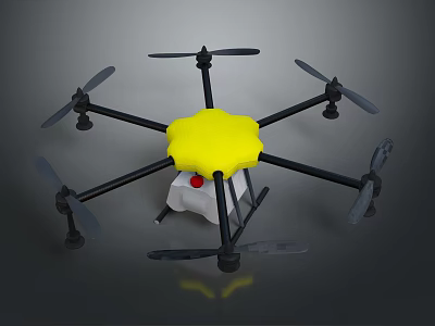 Six Rotor Drone Design With Yellow Top Black Frame And White Component 3d model