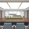 Modern Conference Room With Long Wooden Table Leather Chairs And Large Screen