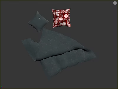 Soft Dark Gray Blanket With Red Patterned Pillow For Cozy Home Decor 3d model