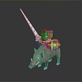 Man Riding Wild Boar Holding Long Spear Wearing Armor And Shield