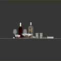 Tasty Assorted Food Platter On Round Table With Fringed Tablecloth Drinks And Condiments