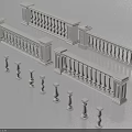 Decorative Stone Balustrades with Various Baluster Designs and Architectural Components 3d model