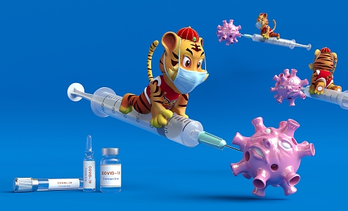 Modern cartoon scene tiger shot vaccine 3d model