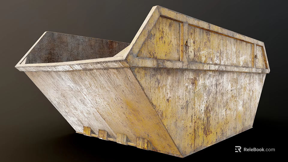 Rusty Yellow Construction Machinery Bucket With Worn Surface For Industrial Use 3d model 