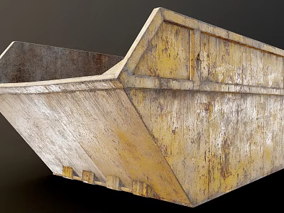 Rusty Yellow Construction Machinery Bucket With Worn Surface For Industrial Use 3d model