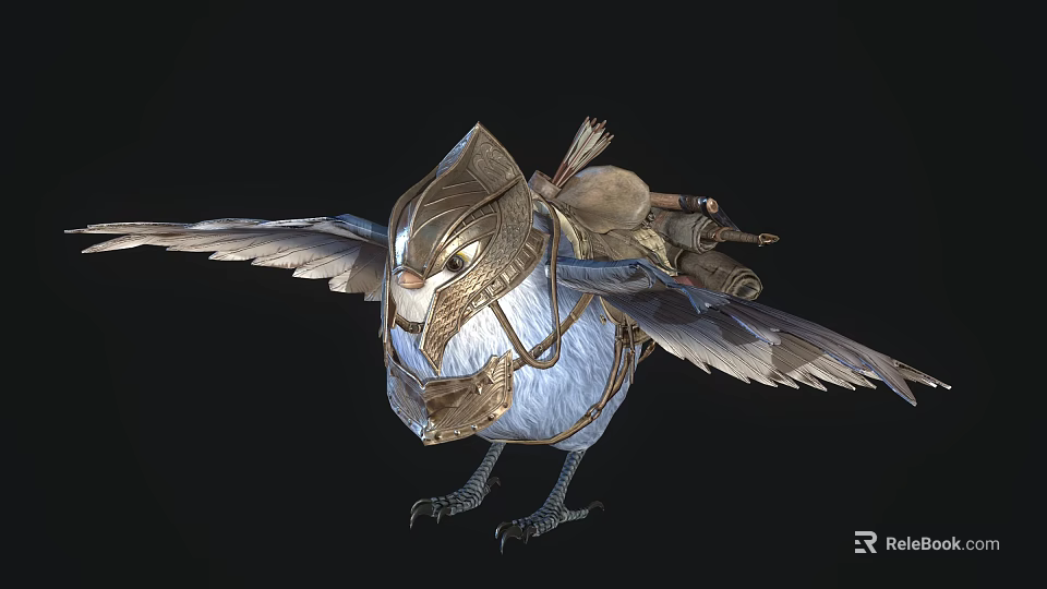 Ornate Armored Fantasy Bird With Spread Wings Mechanical Gear And Metallic Decorations 3d model 