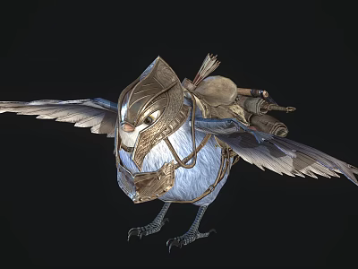 Ornate Armored Fantasy Bird With Spread Wings Mechanical Gear And Metallic Decorations 3d model