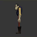 Cartoon Farmer Character Figure With Yellow Shirt Blue Vest Red Pants Brown Boots And Shovel