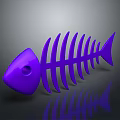 Purple Fish Skeleton 3D Rendering with Glossy Surface and Reflection on Dark Background 3d model