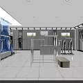Modern Clothing Store Interior With White Tiled Floor Display Racks And Seating Area