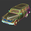 Classic Blue And Black Station Wagon With Vintage Design And Chrome Details
