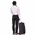 Business Man in White Shirt and Blue Tie Holding Suitcase Talking on Phone