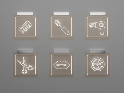 Iconic Decorative Wall Hangings Displaying Various Icons Including Tools Beauty And Fashion Elements 3d model