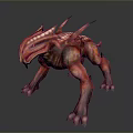 Red Spiked Fantasy Creature With Clawed Limbs And Textured Skin In 3D Render 3d model