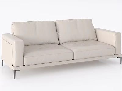 Modern Beige Leather Sofa Set With Metal Legs And Minimalist Seating Design 3d model
