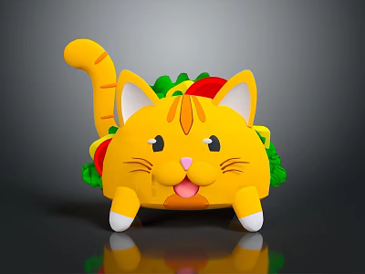 Cute Yellow Cat Shaped Burger Plush Toy With Smiling Face And Tail 3d model